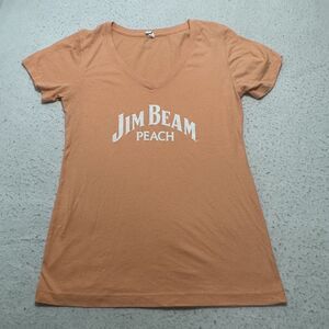 Jim Beam Peach Bourbon Whiskey Women's Medium Short Sleeve V-Neck T Shirt Pink